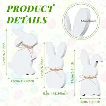 3 Pcs Easter Bunny Table Wooden Signs with Rope Easter Spring Wooden Tiered Tray Decor Rabbit Tabletop Party Centerpiece Signs Spring Decorations for Home Dining Room Desk Office (White)