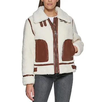 Levi's Women's Sherpa Moto Jacket with Faux Leather Detailing in Cream: Cozy Chic for Winter Fashion
