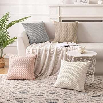 ANRODUO Pack of 2 Cream White Pillow Covers Decorative Throw Pillow Covers 18x18 Inch for Couch Bed ...