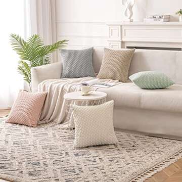 ANRODUO Pack of 2 Cream White Pillow Covers Decorative Throw Pillow Covers 18x18 Inch for Couch Bed Living Room Soft Corduroy Striped Square Cushion Covers Rustic Farmhouse Pillow Spring Home Decor