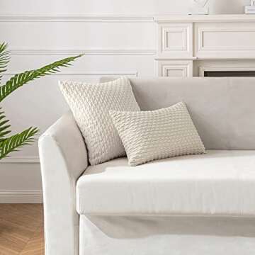 ANRODUO Pack of 2 Cream White Pillow Covers Decorative Throw Pillow Covers 18x18 Inch for Couch Bed Living Room Soft Corduroy Striped Square Cushion Covers Rustic Farmhouse Pillow Spring Home Decor