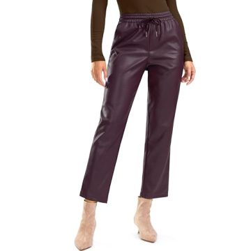 SANTINY Women's Faux Leather Pants | High Waisted Cropped Trousers
