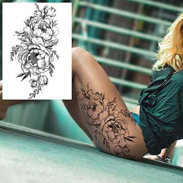 COKTAK 6 Pieces/Lot 3D Realistic Large Black Rose Flower Temporary Tattoos For Women Body Art Arm Bi...