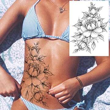 COKTAK 3D Realistic Black Rose Temporary Tattoos for Women