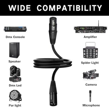 BAINESS 10ft Flexible DMX Cable - 3 Pin XLR for Stage Lighting, 2 Pack