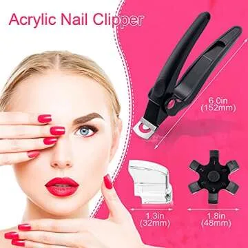ANCIRS Black Acrylic Nail Clipper, Adjustable Stainless Steel Nail Trimmer, Artificial Fake Nail Tip Cutter for False Nail Art Manicure Project