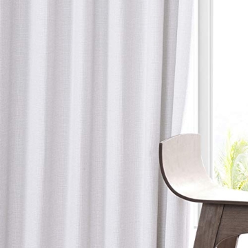 HPD HALF PRICE DRAPES Solid Thermal Insulated Blackout Curtains for Bedroom 96 Inches Long Curtain (1 Panel) Signature Blackout Linen Window Curtains for Living Room, 50W x 96L, Mission White