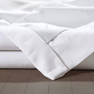 HPD HALF PRICE DRAPES Solid Thermal Insulated Blackout Curtains for Bedroom 96 Inches Long Curtain (1 Panel) Signature Blackout Linen Window Curtains for Living Room, 50W x 96L, Mission White