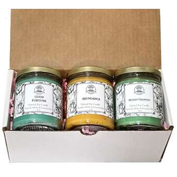Money Candle Spell Set | Abundance, Prosperity, Success & Wealth Rituals | Handmade with Herbs & Ess...