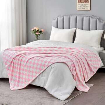 Edenleaf Pink Checkered Blanket, Ultra Soft Fleece Checkered Throw Blanket for Couch Bed and Travel,...