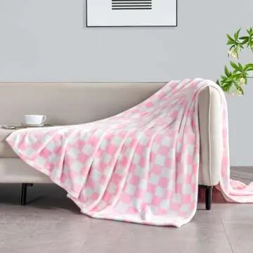 Edenleaf Soft Fleece Pink Checkered Blanket for All Seasons