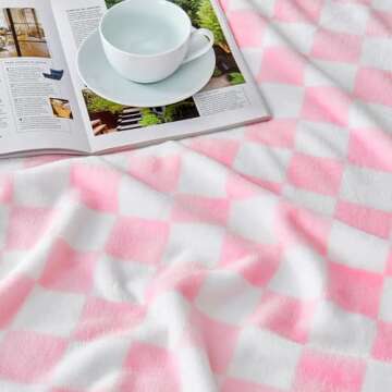 Edenleaf Pink Checkered Blanket, Ultra Soft Fleece Checkered Throw Blanket for Couch Bed and Travel, Luxury Pink Throw Blankets for All Seasons (Pink, 50"x60")