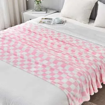 Edenleaf Soft Fleece Pink Checkered Blanket for All Seasons