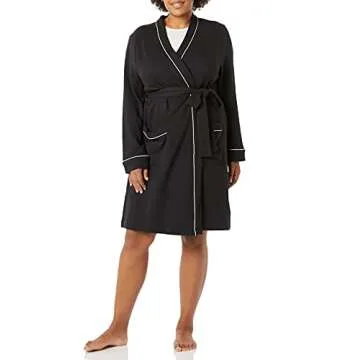 Amazon Essentials Women's Lightweight Waffle Mid-Length Robe (Available in Plus Size), Black, Large