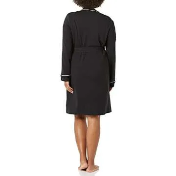 Amazon Essentials Women's Lightweight Waffle Mid-Length Robe (Available in Plus Size), Black, Large