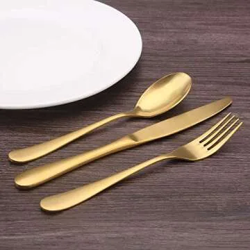 Matte Gold Silverware Set, Bysta 20-Piece Stainless Steel Flatware Set, Kitchen Utensil Set Service for 4, Tableware Cutlery Set for Home and Restaurant, Satin Finish, Dishwasher Safe