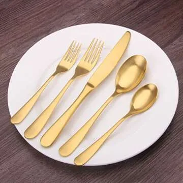 Matte Gold Silverware Set, Bysta 20-Piece Stainless Steel Flatware Set, Kitchen Utensil Set Service for 4, Tableware Cutlery Set for Home and Restaurant, Satin Finish, Dishwasher Safe