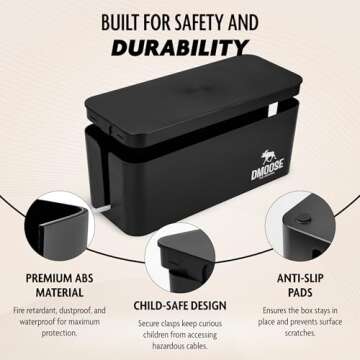 DMoose Cable Management Box - 2 Pack Medium & Large Cord Organizer for Desk & Floor, Cable Organizer Box for Child & Pet - Cable Box Hider for Tidy Office & Home, Power Strip Cover (Black - Pack of 2)