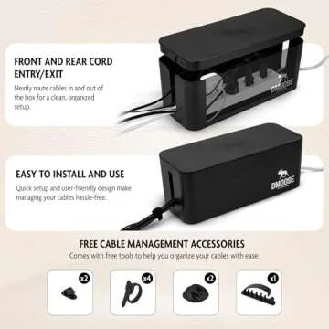 DMoose Cable Management Box - 2 Pack Medium & Large Cord Organizer for Desk & Floor, Cable Organizer Box for Child & Pet - Cable Box Hider for Tidy Office & Home, Power Strip Cover (Black - Pack of 2)