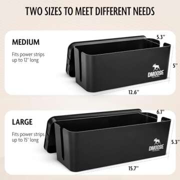 DMoose Cable Management Box - 2 Pack Medium & Large Cord Organizer for Desk & Floor, Cable Organizer Box for Child & Pet - Cable Box Hider for Tidy Office & Home, Power Strip Cover (Black - Pack of 2)