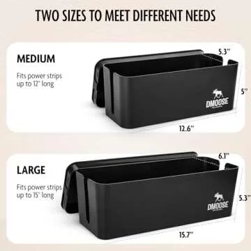 DMoose Cable Management Box - 2 Pack Medium & Large Cord Organizer for Desk & Floor, Cable Organizer Box for Child & Pet - Cable Box Hider for Tidy Office & Home, Power Strip Cover (Black - Pack of 2)