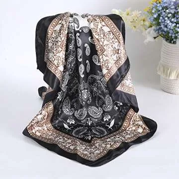 AWAYTR 4PCS Satin Large Square Scarves for Women