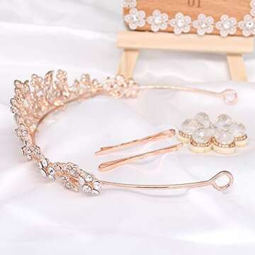 Bridal Rhinestone Crystal Tiara Crown for Women Flower Girls Wedding Prom Birthday Pegeant Veil Tiar...