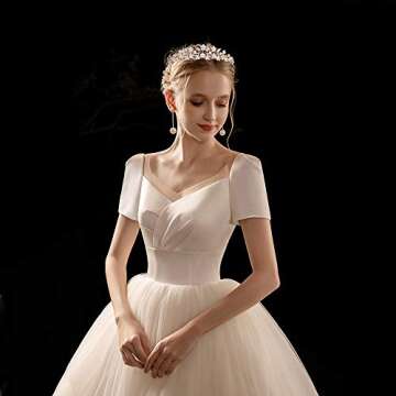 Bridal Rhinestone Crystal Tiara Crown for Women Flower Girls Wedding Prom Birthday Pegeant Veil Tiaras Headband, Rose Gold