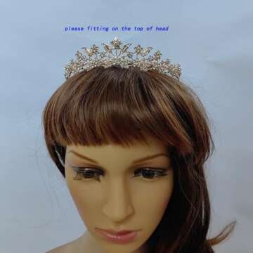 Bridal Rhinestone Crystal Tiara Crown for Women Flower Girls Wedding Prom Birthday Pegeant Veil Tiaras Headband, Rose Gold