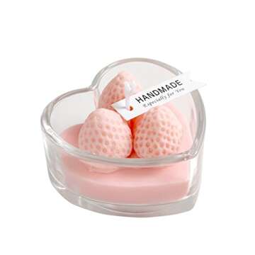 Scented Candle,Strawberry Cake Aroma Candle Heart-Shaped Glass,Handmade Soy Wax Decorative Candle fo...