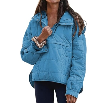 Kubbon Women's Oversized Quilted Puffer Jacket - Lightweight Winter Warm Hooded Coat