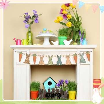 Cinnvoice Rustic Easter Bunny Garland for Spring Decoration