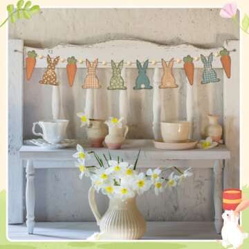 Cinnvoice Rustic Easter Bunny Garland for Spring Decoration