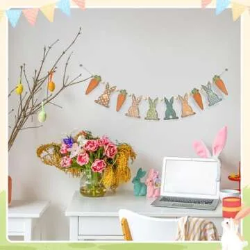 Cinnvoice Rustic Easter Bunny Garland for Spring Decoration