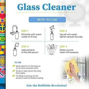 Truly Free Natural Glass Cleaner Spray- Removes Dirt & Debris for Sparkling Clean Windows & Glass Surfaces at Home, Office & Garage, Includes: 1 Refillable Empty Bottle (16oz) & 2 Refills (3oz ea)