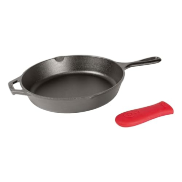 Lodge Cast Iron Skillet with Red Silicone Handle