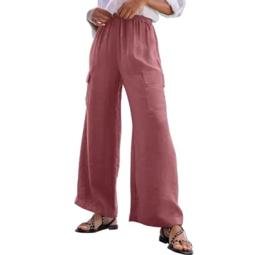 EVALESS Beach Pants for Women 2025 Boho High Waisted Wide Leg Flowy Palazzo Trousers with Pockets Ro...