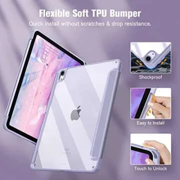 Fintie Hybrid Slim Case for iPad Air 11-inch M2 (2024), iPad Air 5th / 4th Generation (2022/2020) 10.9 Inch -Shockproof Cover with Clear Back Shell & Pencil Holder, Lilac Purple