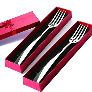 Funny Wedding Gifts for Couples Bride Groom, 2pcs I Love You Forks Engraved Stainless Steel Funny Gifts, Best Engagement Valentine Anniversary Wedding Christmas Gift