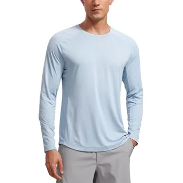 CRZ YOGA Lightweight Long Sleeve Running Shirt for Men - Moisture Wicking, Chambray Blue