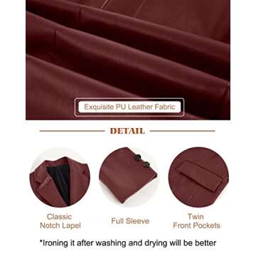 Pepochic Womens Oversized Leather Jacket Long Sleeve Faux Leather Blazer Lapel Button Down Leather Shacket Coat with Pockets