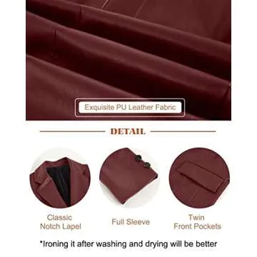 Pepochic Womens Oversized Leather Jacket Long Sleeve Faux Leather Blazer Lapel Button Down Leather Shacket Coat with Pockets