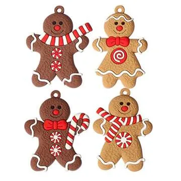 12 Pieces Gingerbread Man Ornaments, Gingerbread Christmas Ornaments Hanging Charms Clay Figurine Ornaments for Christmas Tree Pendant Christmas Decoration for Party Decor