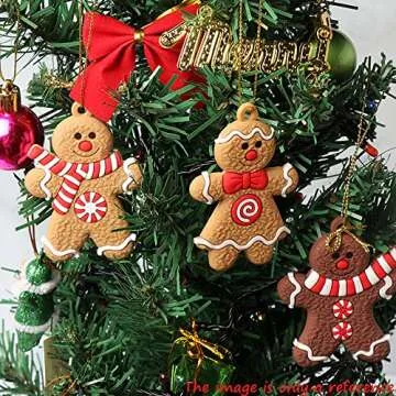 12 Pieces Gingerbread Man Ornaments, Gingerbread Christmas Ornaments Hanging Charms Clay Figurine Ornaments for Christmas Tree Pendant Christmas Decoration for Party Decor