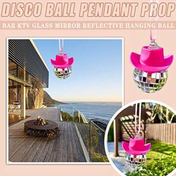 2PCS Car Accessories Hanging Ornament, Pink Mini Western Cowboy Cowgirl Hat Mirror Disco Balls, Car Mirror Rhinestone Hanging Accessories Home Decor Decoration Ornaments, 5x5cm (AAXX)