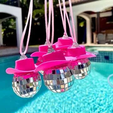 2PCS Car Accessories Hanging Ornament, Pink Mini Western Cowboy Cowgirl Hat Mirror Disco Balls, Car Mirror Rhinestone Hanging Accessories Home Decor Decoration Ornaments, 5x5cm (AAXX)
