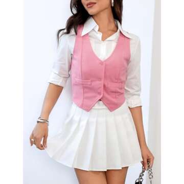 SweatyRocks Women's Stylish Crop Waistcoat in Pink