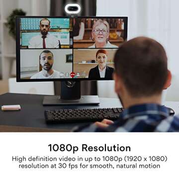 MEE audio CL8A 1080p HD Webcam with Ring Light, Microphone, Autofocus, Low Light Correction, 360° Rotation; USB Streaming Web Camera for Video Calling via Zoom/Skype on Computer PC Mac Laptop Desktop