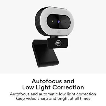 MEE audio CL8A 1080p HD Webcam with Ring Light, Microphone, Autofocus, Low Light Correction, 360° Rotation; USB Streaming Web Camera for Video Calling via Zoom/Skype on Computer PC Mac Laptop Desktop
