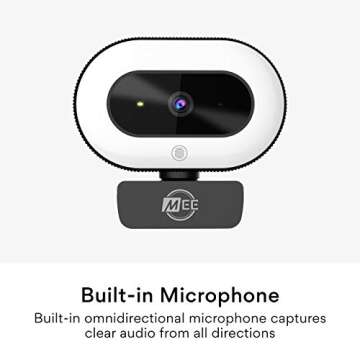 MEE audio CL8A 1080p HD Webcam with Ring Light, Microphone, Autofocus, Low Light Correction, 360° Rotation; USB Streaming Web Camera for Video Calling via Zoom/Skype on Computer PC Mac Laptop Desktop